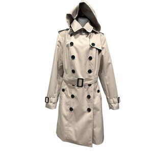 Kimii + Kai Adley Trench Coat Hood Career Outerwear Workwear Gray Womens L